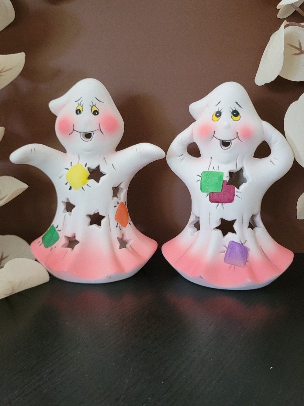 Vintage Ceramic Ghost Tea Light Candle Holders Hand Painted Circa 2000 Halloween